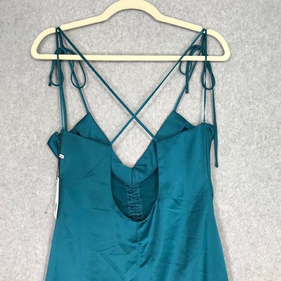 Jason Wu Midi Slip Dress Large‎ Blue Satin Ruched Strappy Silky Criss Cross Back - Picture 6 of 12